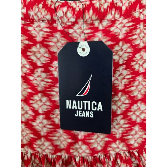 Nautica Jeans Red & White Ruffle Belted Dress western boho cottagecore nautical - Picture 5 of 7